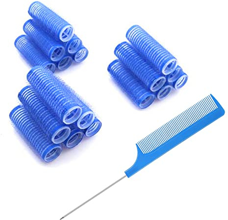 MOODKEY 18PCS Self Grip Small Hair Curlers Heatless Roller Hair Curlers Pro Salon Hairdressing Curler DIY Curly Hairstyle Hair Rollers Tools Rat Tail Comb for Women Medium Short Hair(0.8 x 2.4 Inch)