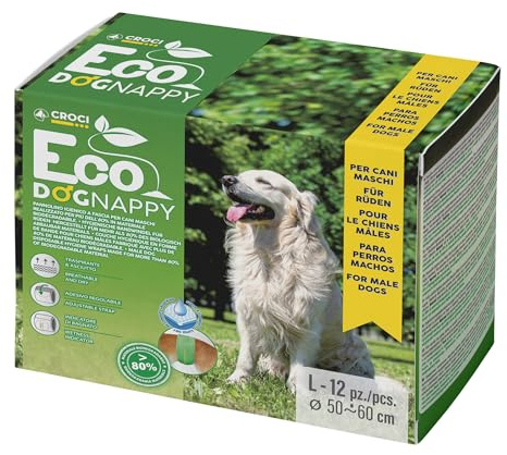 Croci Eco Dog Nappy - Biodegradable Male Dog Diapers - Dog Underpants for Pee - Hygiene Band Diapers for Male Dogs, Anti-odour, Disposable, 12 Pieces, Size L, 50-60 CM