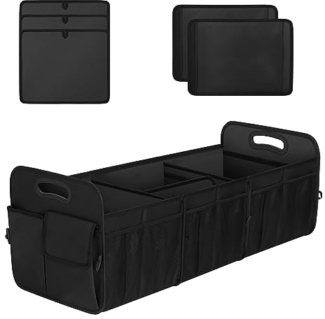 Femuar Large Capacity Trunk Organizer, Waterproof Car Accessory, Non-Slip, Foldable, Suitable for All Vehicles, Black