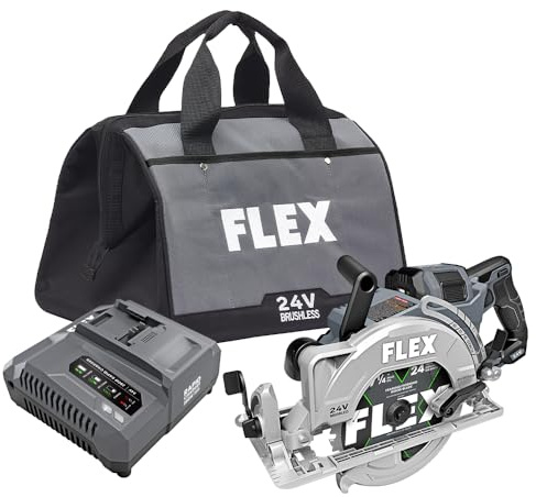 FLEX 24V Brushless Cordless 7-1/4-Inch Rear Handle Circular Saw Kit with 10.0Ah Stacked Lithium Battery and 280W Rapid Charger - FX2141R-1J