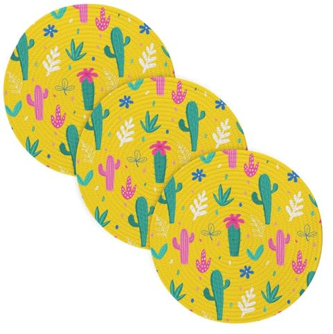 3 Pcs Trivet Hot Pad for Hot Pots and Pans 15in Cotton Thread Weave Heat Resistant Table Mats for Stove Protecting Counter Mexican Palm Tropical Western Cactus