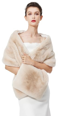 BEAUTELICATE Estola Chal Pelo Mujer Boleros Mantón para Fiesta Bodas Novia Invierno Vestido de Noche（Champán,talla única）