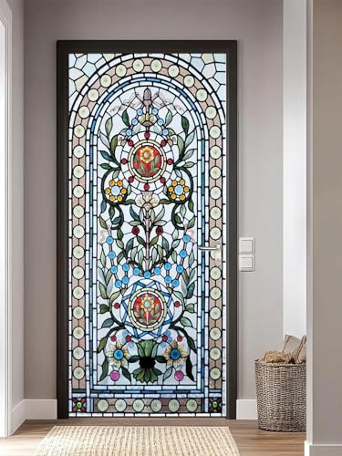 FLFK 3D Door Stickers Peel and Stick 85x215cm,Self-Adhesive Door Murals Wallpaper Poster Stained Glass Window Decals for Home Decor(2Pcs/Set)