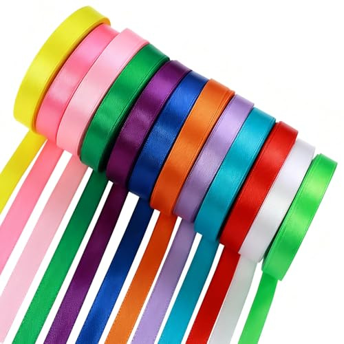 Leucasa 12 Couleurs Ruban Satin 6mmX22m Emballage Cadeau Ruban Tissu pour Emballages Cadeaux, Décorations de Mariage et de Fête