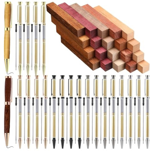 Koolenry 10 Sätze Von Holzdrehkugelschreiber-Kit-Projektmaterialien mit Nachfüllungen und Kugelschreiber-Rohlingen Aus für die Drehmaschine
