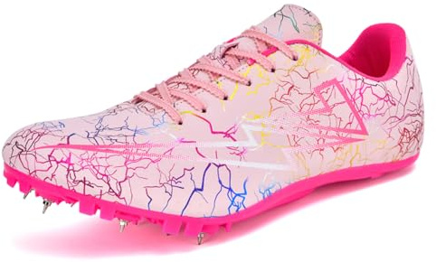 ZHENSI Chaussures D'athlétisme À Pointes pour Enfants Hommes Et Femmes Chaussures De Course Légères pour Sprint,Rose,34 EU