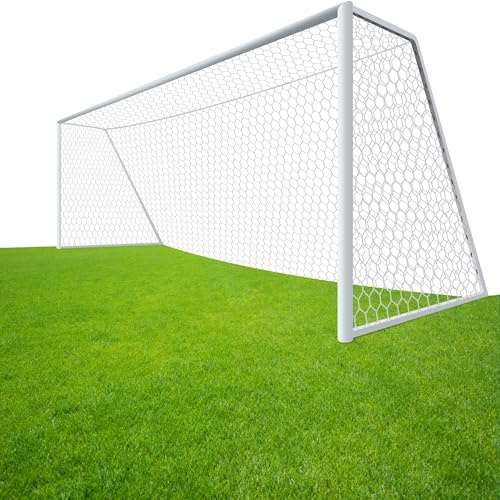 LAO XUE 24x8FT Soccer Goal Net,Professional White Heavy Duty Replacement Outdoor,Full Size Weather Resistance for Training and Match Play(Net Only)