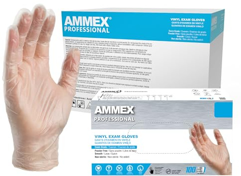 AMMEX Gloves, Disposable Latex Free Clear Vinyl Powder Free Exam Grade 3 Mil for Medical, Cleaning & Food Medium Case of 1000