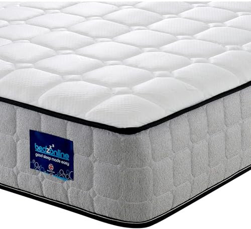 BEDZONLINE Orthopaedic Memory Foam & Spring Mattress - 4ft Small Double (190 x 120 x 20 cm) | Ergonomic Pressure Relief | Thick Medium Firmness & Open Coil Sleep Support | UK Made & Hypoallergenic