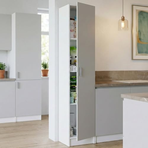 Armario Multiusos de una Puerta batiente con Tres baldas Regulables en Altura, Color Blanco, Medidas 37 x 180 x 37 cm