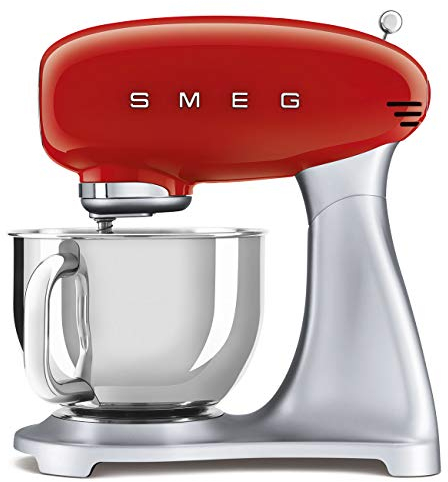 Smeg SMF02RDUK Retro 50's Style Stand Mixer with 4.8L Stainless Steel Bowl, Safety Lock, 10 Variable Speeds, 800W, Red