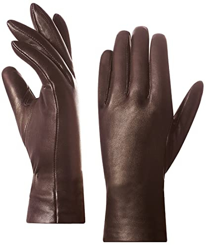 Harssidanzar Guanti invernali in pelle da donna, Donna In Pelle Italiana Con Finitura Vintage Foderato In Cashmere GL006,Cognac,taglia S