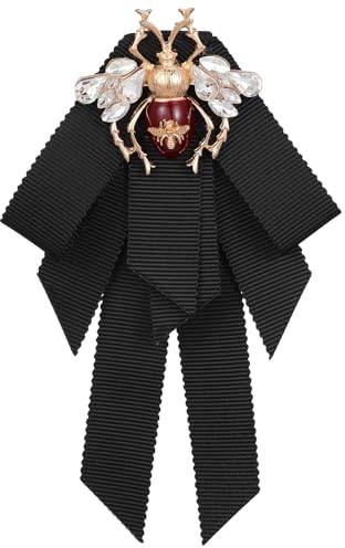 Amosfun Broche rétro nœud en cristal abeille broche corsage prétié nœud revers chemise cravate col jabot col cravate pour femmes uniforme accessoire de remise de diplôme (noir), Noir