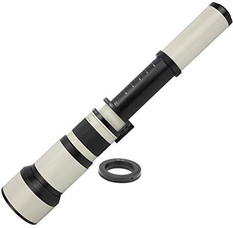 Sxhlseller Teleobjektiv, bärbar 650-1300 mm F8-F16 manuell telezoomobjektiv med adapterring för Nikon AI-monteringskamera