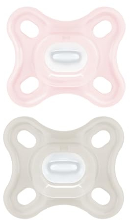 MAM Comfort Silicone Dummies (0-2 Months) Set of 2 Soothers for Premature and Newborns, Dummy Set with Dummy Box, Pink/Purple