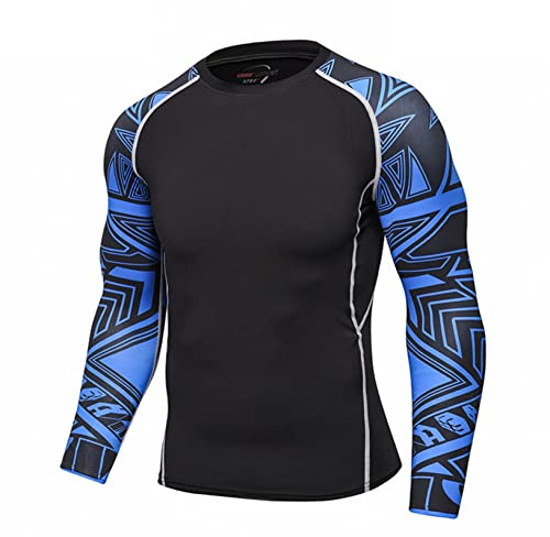 Freebily Rash Guard da Uomo a Maniche Lunghe Maglietta Sportiva Leggera Magliette da Bagno Sportive T-Shirt Maglie Asciugatura Rapida per Piscina Running Surf Nuoto Pesca Nero&Blu A L