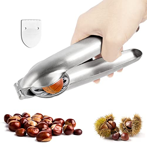 Taekooki Kastanie Schneider Maroni Clip, Edelstahl Kastanienöffner Maronizange Maronen Schneider Kastanie Messer Kastanienmesser Maronischneider, Chestnut Cutter für Walnüsse Kastanien Nüsse Silber