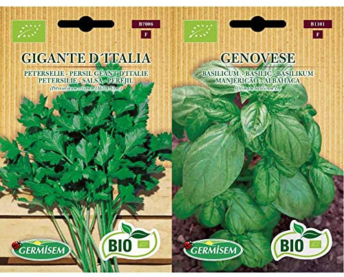 Germisem Bio Graines Basilic GENOVESE & Bio Graines Persil Géant d'Italie GIGANTE D´ITALIA