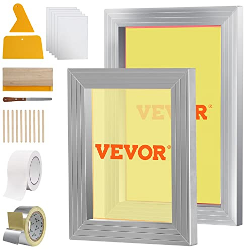 VEVOR Siebrahmen Siebdruckpresse 2 Stk. 25,4 x 35,6 cm / 20,3 x 25,4 cm, Siebdruckmaschine Siebdruckplatte inkl. Handschuhe & Siebdruckrakel, Siebdruckmaschine für Stoffen, Papier, Kopierpapier usw.