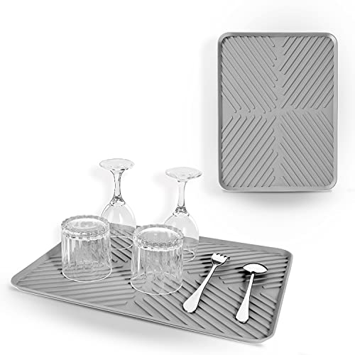 GranFore Premium Silikon-Abtropfmatte - Vielseitig & Rutschfest - 41x31 cm - Ideal für Geschirr, Obst & heißes Kochgeschirr - Spülmaschinengeeignet - Modernes Grau