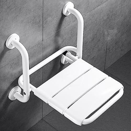 Siège de Douche Mural Rabattable, Siège de Salle de Bain de Sécurité Chaise de Douche Strapontin Mural pour Les Adultes Personnes Âgées, Capacité de 160 kg pour handicapées, Châssis Acier