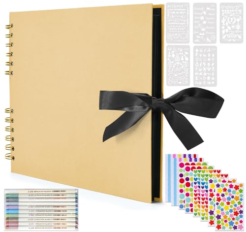 YILEEY Fotoalbum zum Selbstgestalten, DIY Fotobuch mit Zubehör, 80 Schwarz Seiten Scrapbook Fotoalben, Geburtstags, Hochzeits, Abschlussgeschenk für Erinnerungen, Reisen, Familie & mehr, Beige