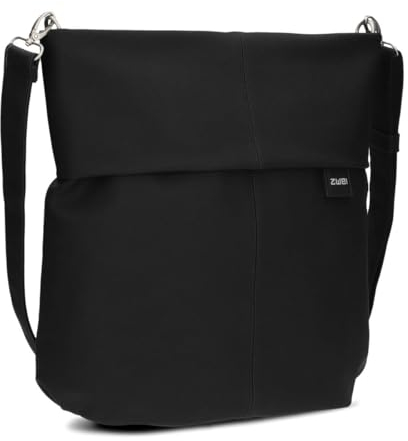 Zwei Damen Handtasche Mademoiselle.M M140 Umhängetasche 12 Liter klassische Crossbody Bag aus weichem Kunstleder, DIN-A4 passend, große Tasche für die Arbeit, Büro oder Uni (nubuk-black)