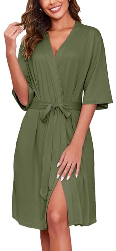 Ekouaer Short Robes for Women Lightweight Kimono Robes Knit Bathrobe Soft Sleepwear with Pockets S-XXL