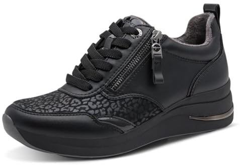 Tamaris Comfort Damen Sneaker flach mit Schnürsenkeln mit Reißverschluss, Schwarz (Black Nappa), 40 EU
