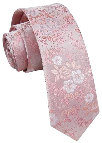 Enlision Cravate fine classique pour homme - 6 cm - Pour mariage formel - Fête d'affaires - Motif cachemire rayé, motif floral rose, taille unique