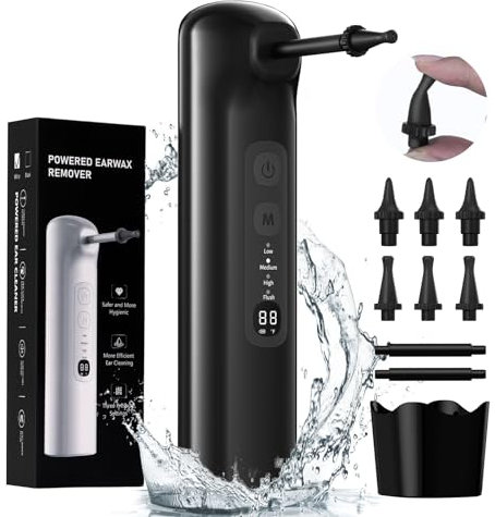 Ear Wax Removal Kit, HassoKon Ear Cleaner Rechargeable Electric Ear Wax Removal Tool, for Effective Ear Cleaner Ear Wax Remover with 4 Cleaning Modes, 6 Disposable Tips, Ear Cleaning Kit for Home Use