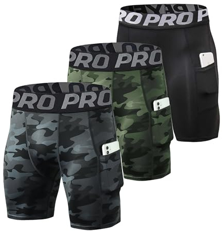 YUSHOW 3 Pack Compression Shorts Men Sports Underwear Base Layer Cycling