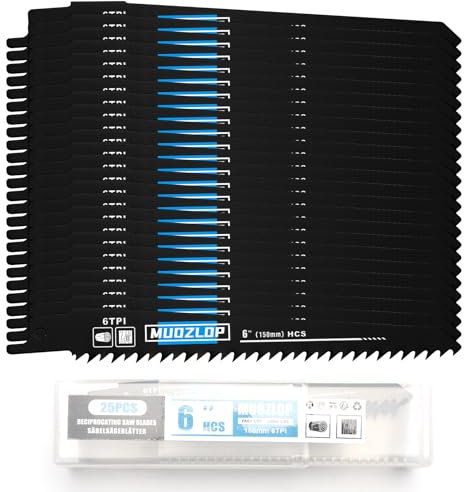 MUOZLOP 25 Pack 150mm Säbelsägeblätter Set，6 TPI Sägeblätter für Säbelsäge，für Holz Säbelsägeblätter (25, 6TPI,150mm)