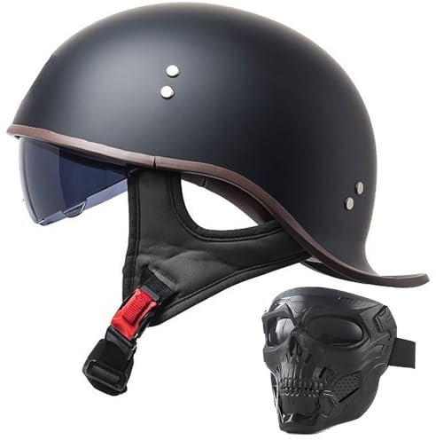 BYGMWEP Retro Helm Jethelm, Halbschalenhelm mit ECE, Chopper Helm, Retro Motorrad Helm, Scooter-Helm, Offenem Helm, Schwalbenschwanz-Design, mit Sonnenblende und Herausnehmbares Futter
