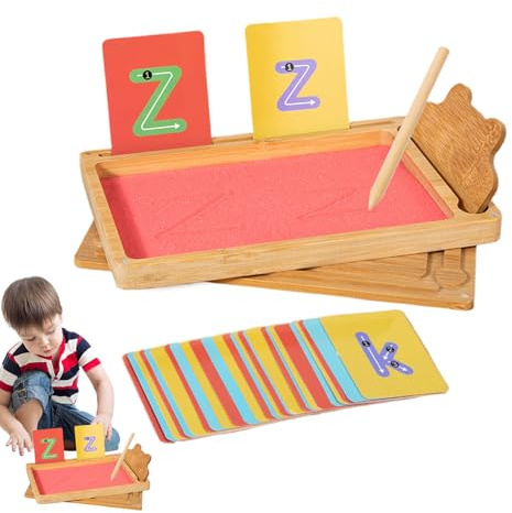Lettera di sabbia Tracciano vassoio, vassoio di sabbia in legno | Alfabeto per bambini che scrivono vassoi di sabbia | Game di formazione di lettere, giocattolo ortografico sensoriale, attività motori
