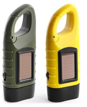 2 Pack Solar Hand Crank Torch, LED Emergency Flashlight with Carabiner