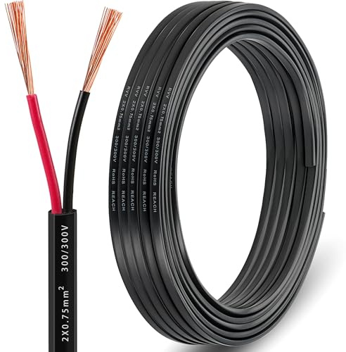 DARKGUARD Cable de Remolque 2 Polos 0,75mm², 10M Cable Plano para Luces LED Pilotos Remolque, 12V/24V Cables de Cobre Alargador para Vehículo Caravana Camping Aprobación RoHs Reach