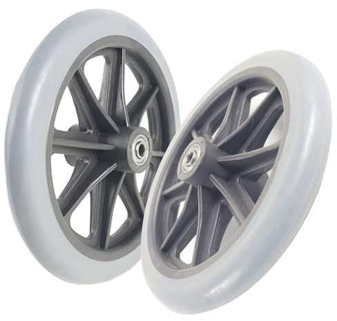 8 Inch Wheelchair Replacement Front Wheels, 1 Pair Grey Rubber Solid Tire with 5/16 Metal Bearing and ABS Wheels Hulb