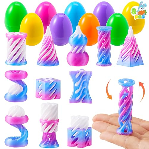 JOYIN 8 Pcs Prefilled Easter Eggs with 3D Printed Impossible Cone Toys for Party Favors, Basket Stuffers for Boys & Girls, Easter Egg Hunt, Classroom Prize Supplies, Party Games for Kids