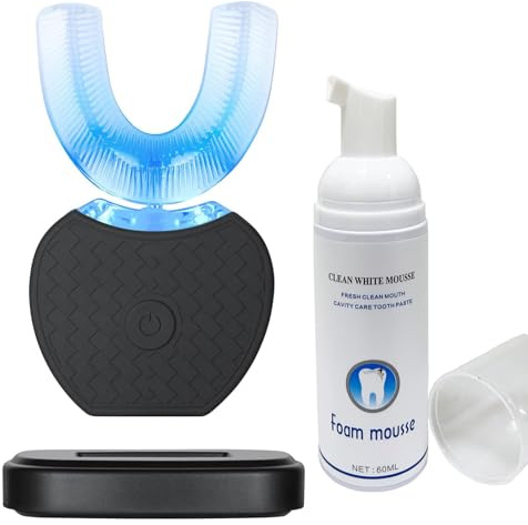 Spazzolino ad Ultrasuoni, Spazzolino Automatico, Elettrico Spazzolino per Sbiancamento dei Denti con Timer e Ricarica Wireless Spazzolino Elettrico a 360° per Adulti (Nero)