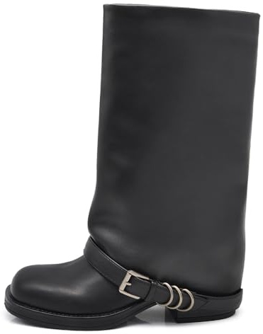 IF Stivali Da Donna Punta Quadrata Con Ghetta Risvolto cinturino decorativo MP2707-3 nero N.41