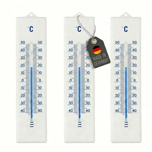 Lantelme Juego de 3 termómetros para exteriores, temperatura de -40 °C hasta 50 °C, termómetro analógico, resistente a la intemperie, para interior y exterior, jardín, plástico, color blanco, uso