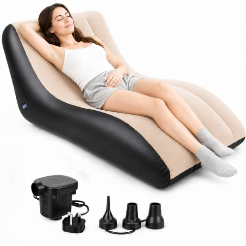 Normodic 1 Pcs Inflatable Bean Bag Chairs, Adults’s Blow up Sofa, Foldable Lazy Couch with Electric Air Pump for Bedroom, Garden, Reading, Living Room, Camping, Relaxing and Gaming(brown)