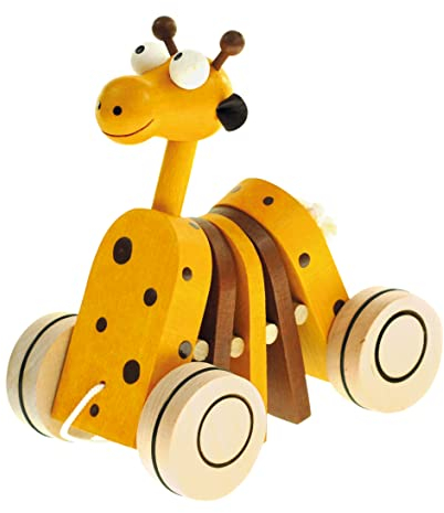 Bino & Mertens 90987 Mertens Ziehtier Giraffe, Spielzeug für Kinder ab 1 Jahr, Kinderspielzeug (Spiel für Kinder als Begleiter der ersten Schritte, lustiges Giraffen-Design, von Pädagogen empfohlenes Holzspielzeug), Gelb