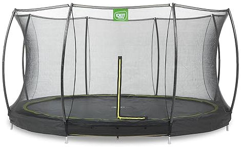 EXIT Toys Silhouette Bodentrampolin - ø427cm - Großes Rundes Inground Gartentrampolin Outdoor für Kinder - Mit Sicherheitsnetz und Fußschutzsystem - Sicherer Einstieg - Gute Sprungkraft - Schwarz