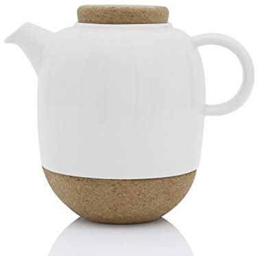 Viva Scandinavia Lauren Design-Teekanne aus Porzellan, Weiß, mit Korkdeckel und tropffreiem Ausguss, 1,2 l