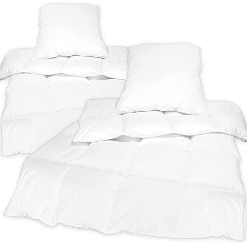 MYNE NYVI Bettenset DreamScience Comfort 135x200 cm 4 teilig - 2X Bettdecke 2X Kopfkissen - 90% Federn 10% Daunen - Bezug aus 100% Baumwolle - Oeko-TEX 100, Allergikergeeignet