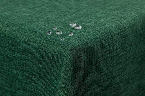 Nappe de table de jardin - Aspect lin - Tissu anti-taches - Infroissable - 130 x 220 cm - Vert foncé