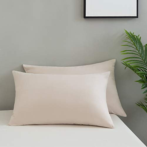 QZY 2er-Set Kissenbezug Hochwertig & Qualitäts Kissenhülle mit Reißverschluss 100% Microfaser (50 x 75 cm, Beige)