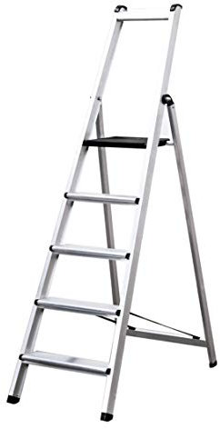 BTF | Escalera de Aluminio de Tijera Plegable, 5 peldaños | Peldaño Ancho 12 cm, con Soporte para Herramientas | EN131, 150 kg. BTF-TJE505